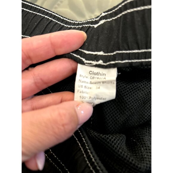 Clothin Mens 34 Black Cargo Swim Shorts With Pockets & Drawstring Waist - Picture 3 of 7